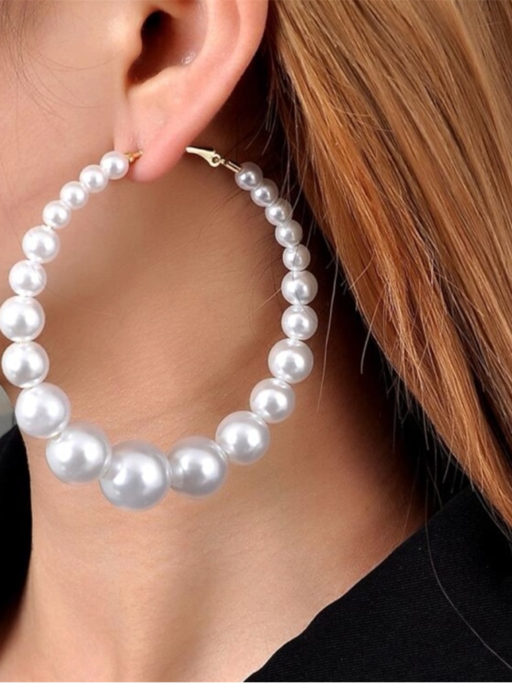 Pearl Hoop Earrings - White Faux Pearl Statement Hoops